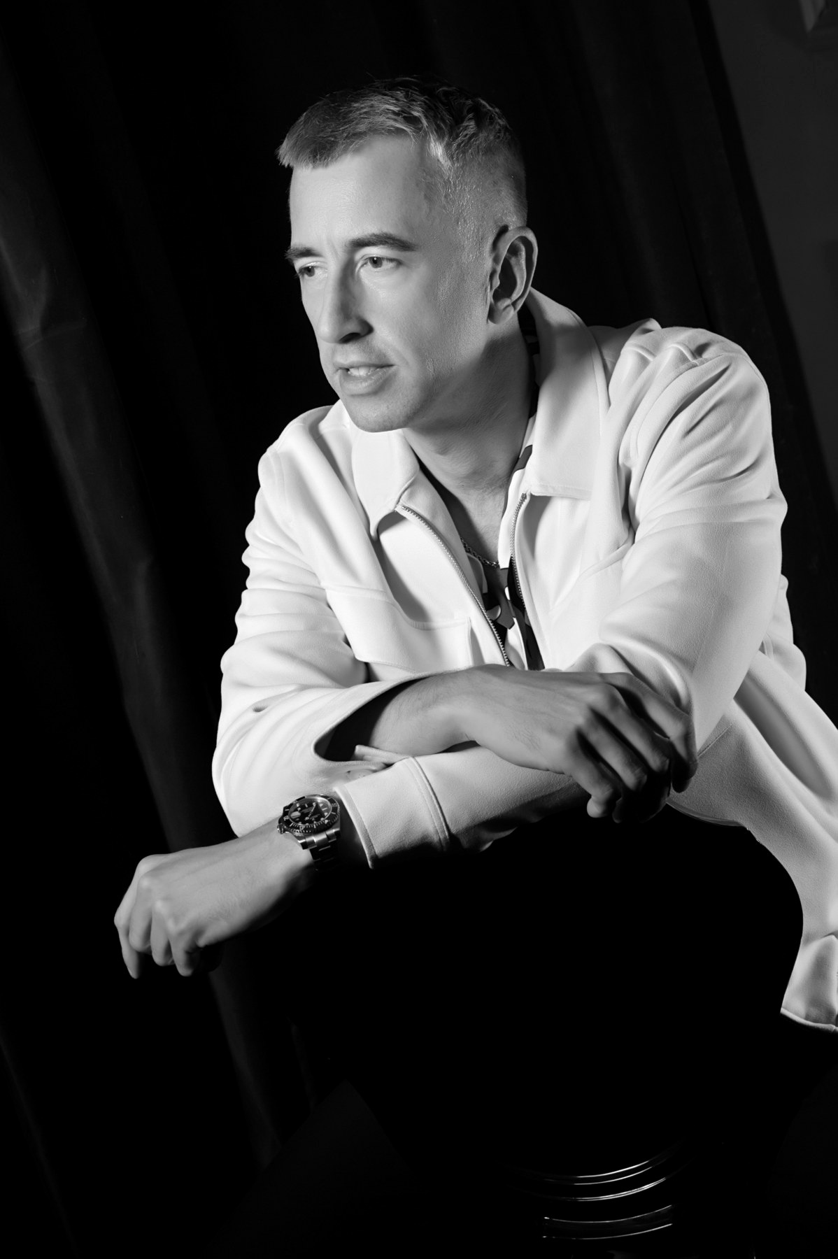 Black-and-white portrait of Theo Grange